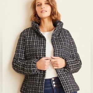 Ann Taylor Tweed Navy Blue Puffer Jacket – Size Small | Shimmer Threaded